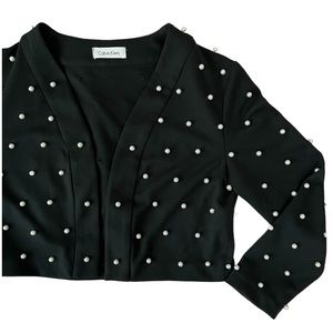 Calvin Klein | Black Pearl-Beaded Cropped Shrug Sweater